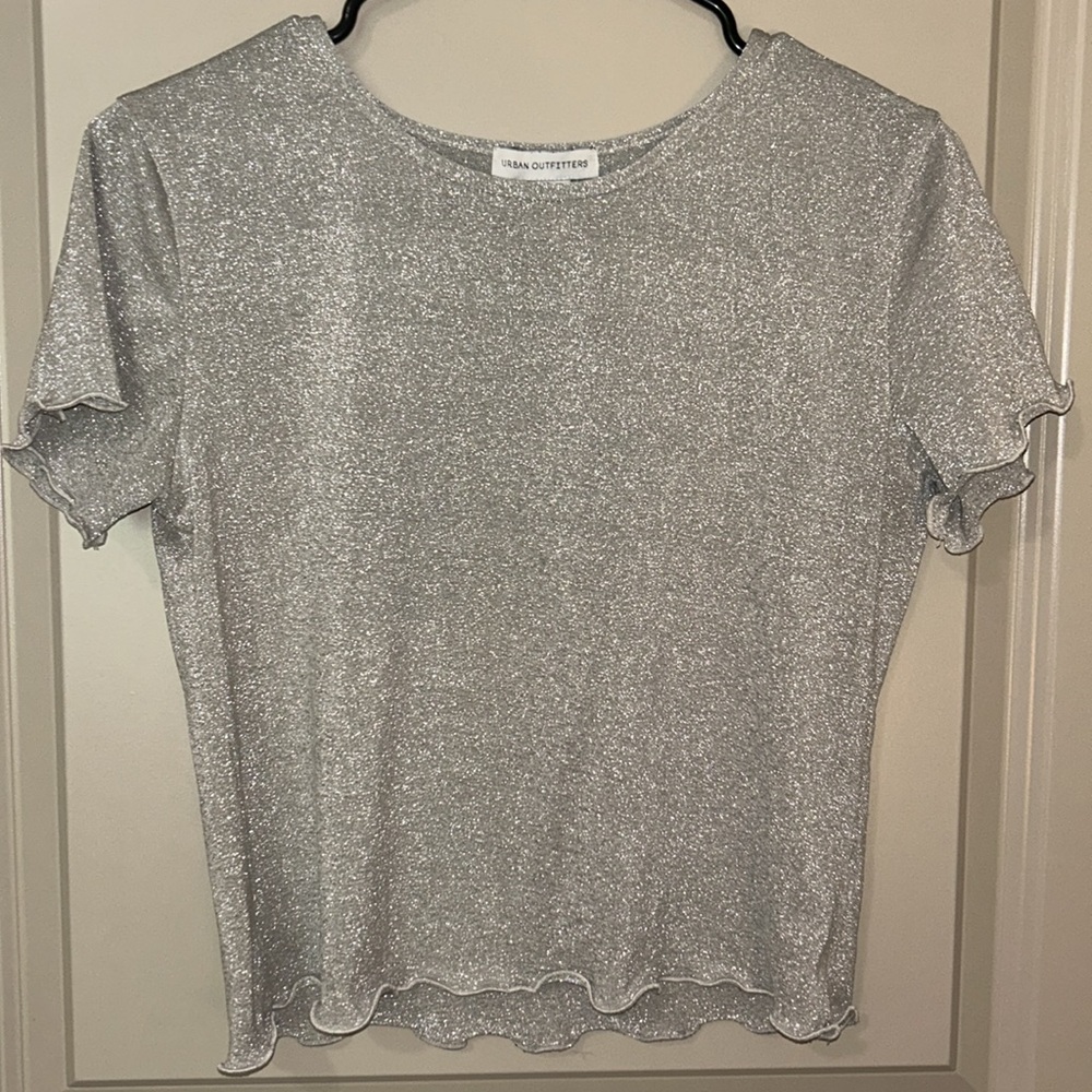 Urban Outfiters Shimmery Lettuce Hem Cropped T shirt